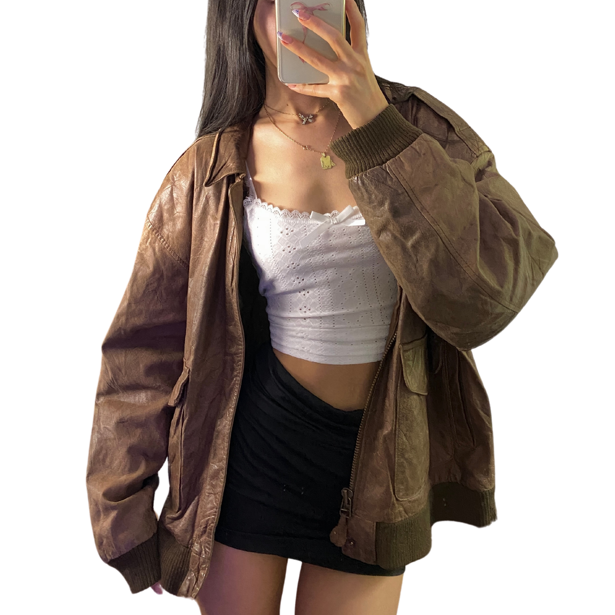 Tan Leather Bomber