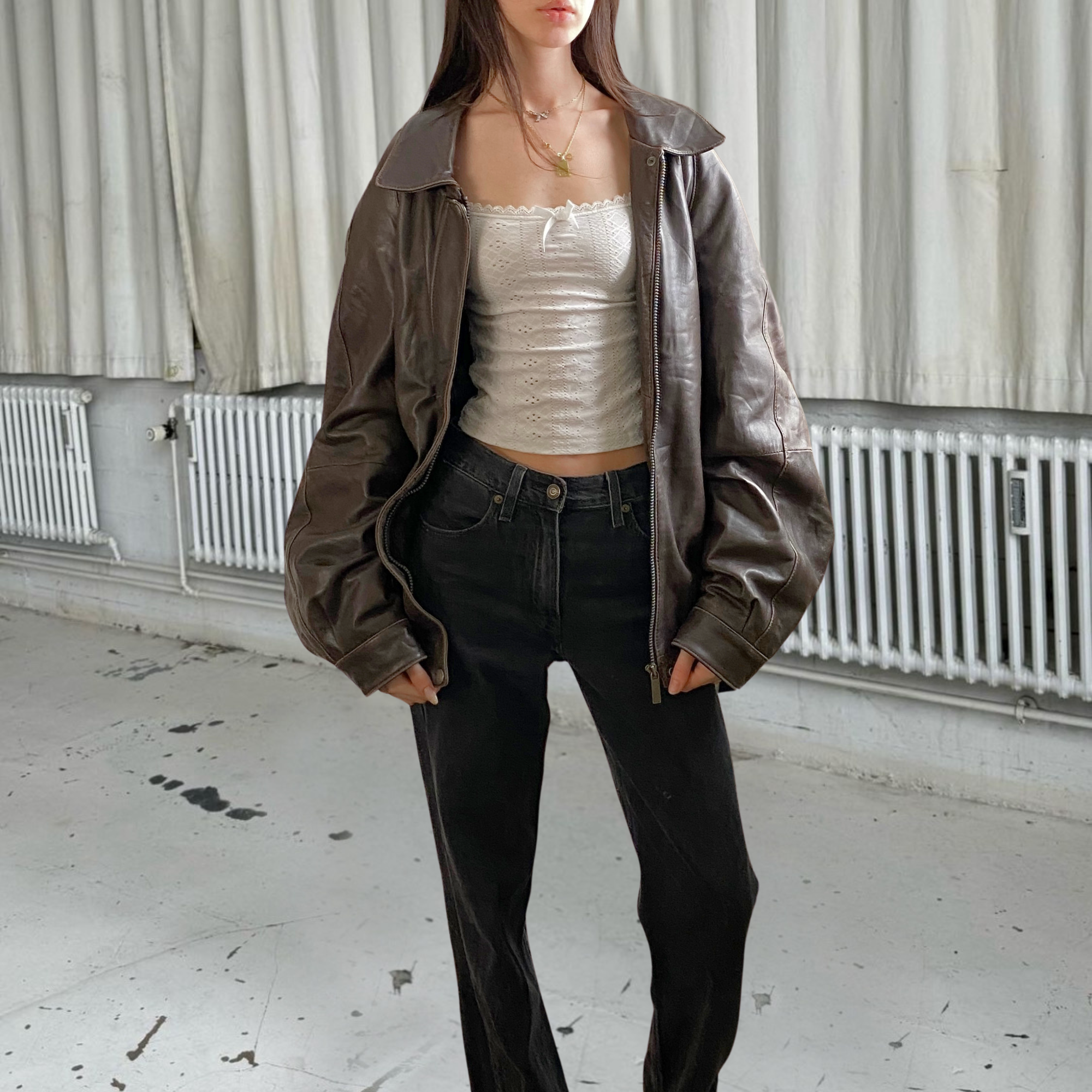 Perry Ellis Leather Bomber