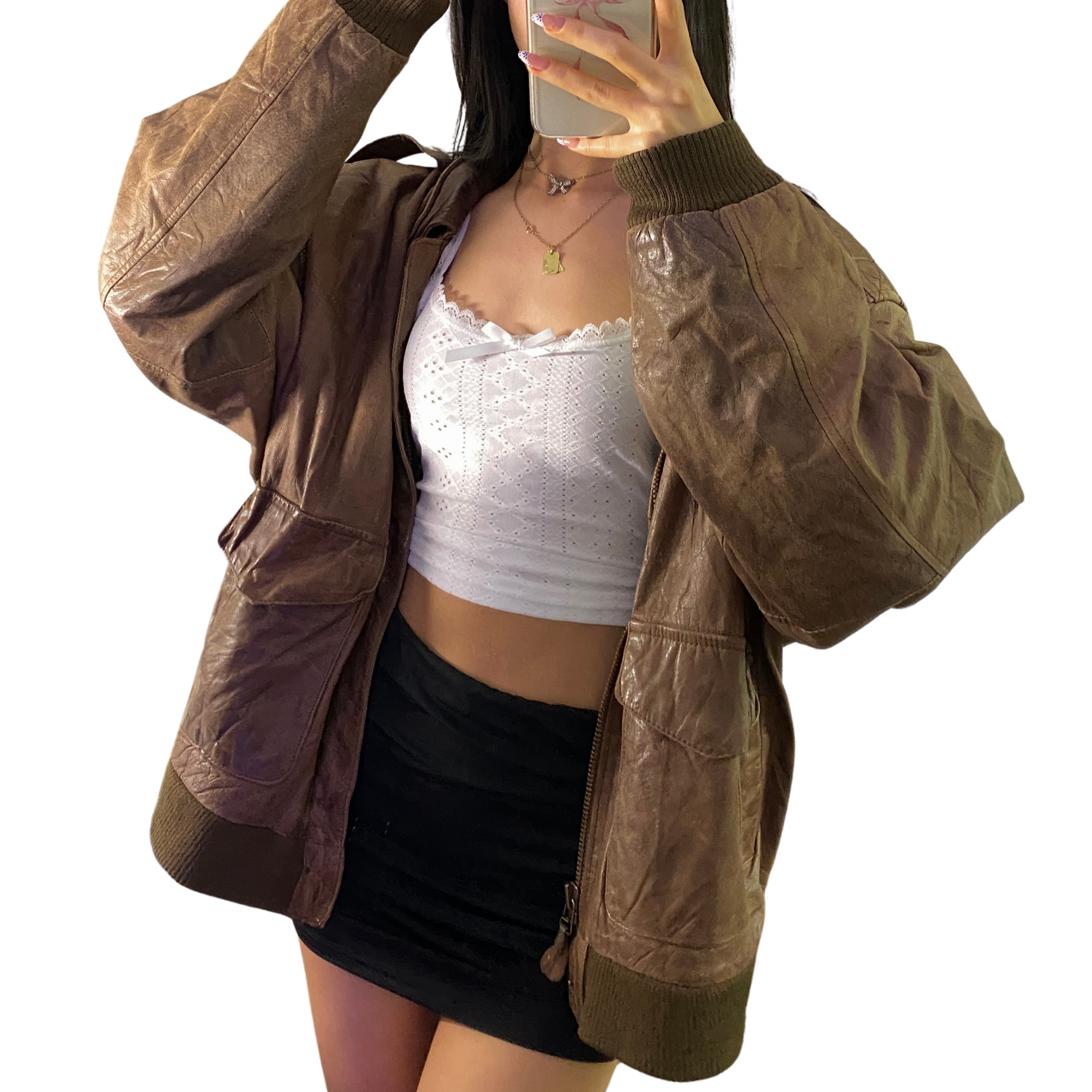 Tan Leather Bomber