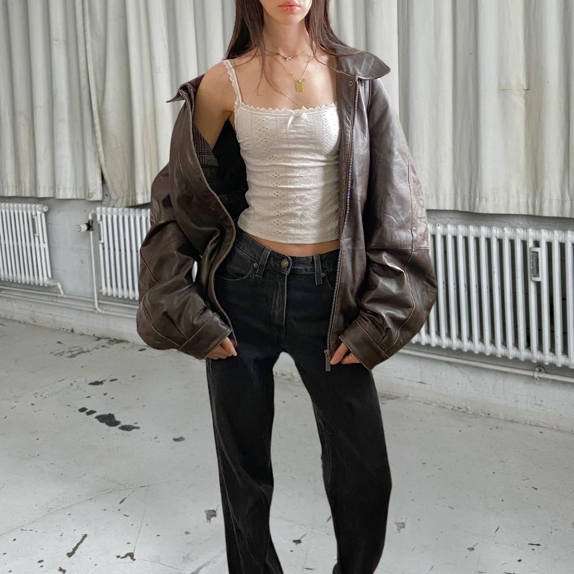Perry Ellis Leather Bomber