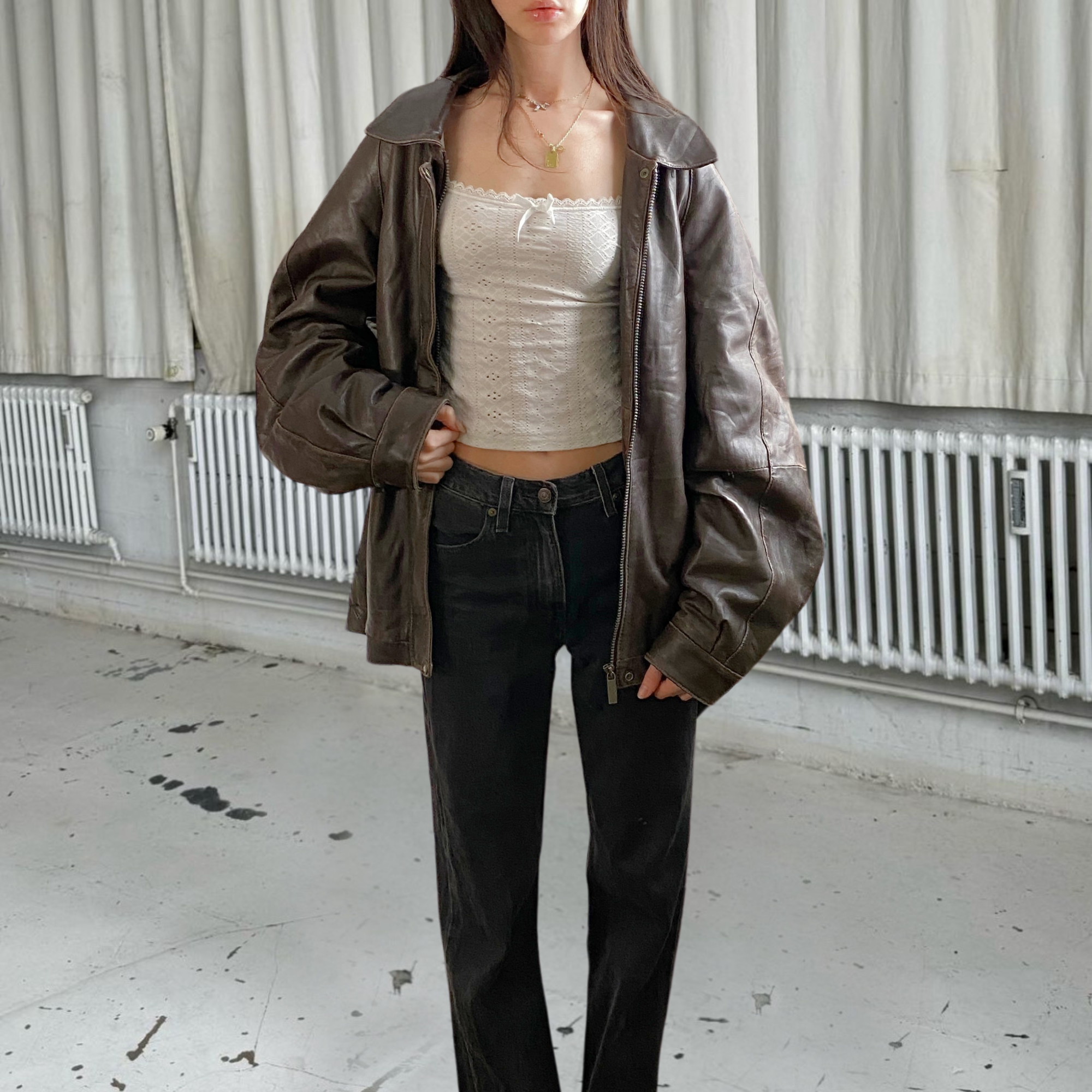 Perry Ellis Leather Bomber