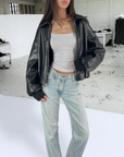 Black Puff Leather Bomber