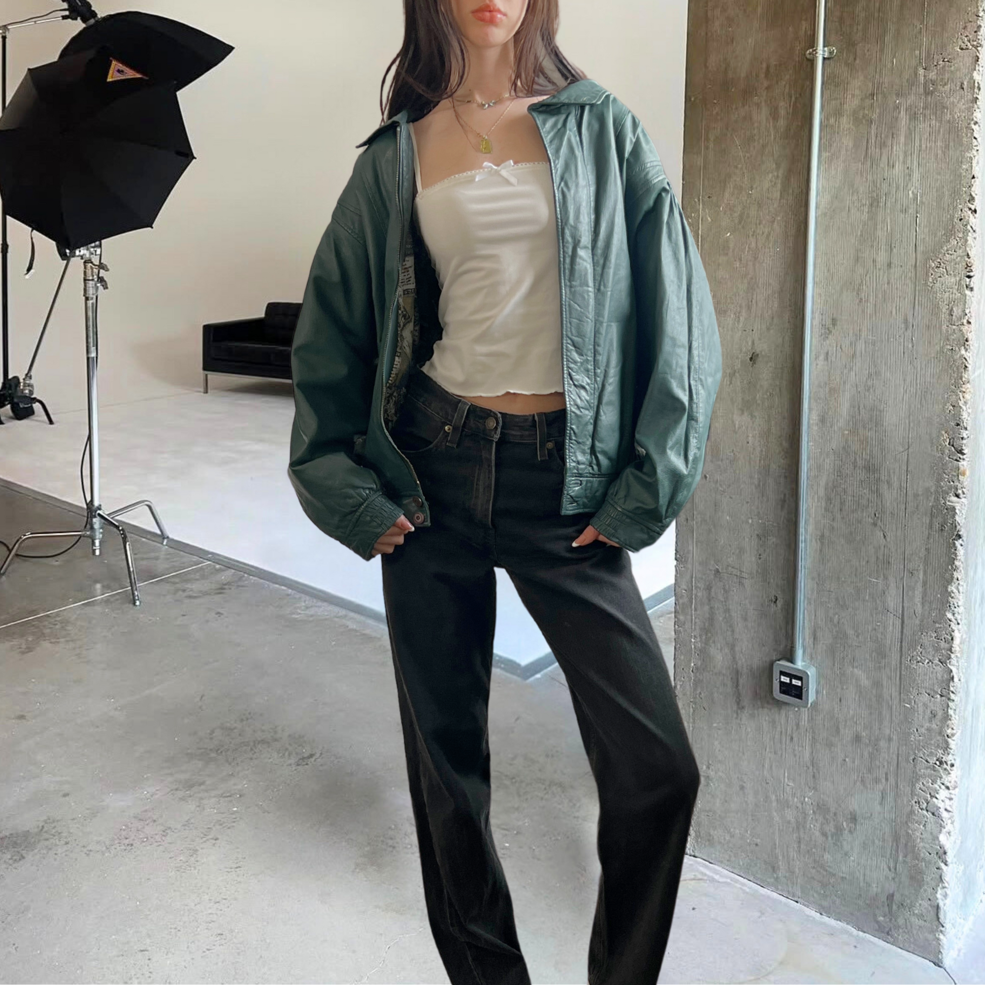 Forest Leather Bomber