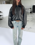 Black Puff Leather Bomber