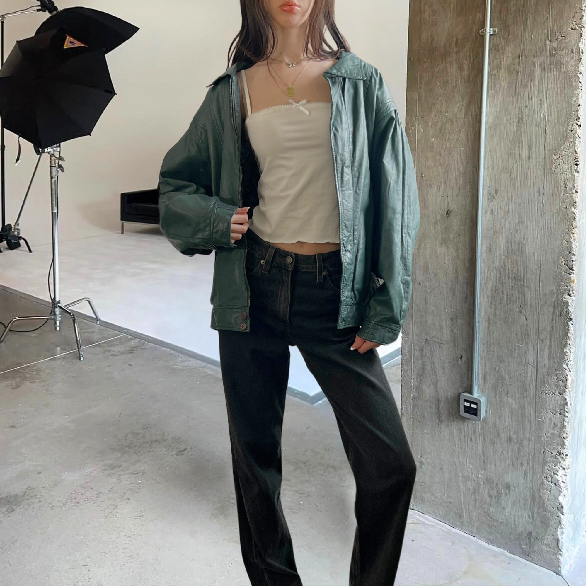 Forest Leather Bomber