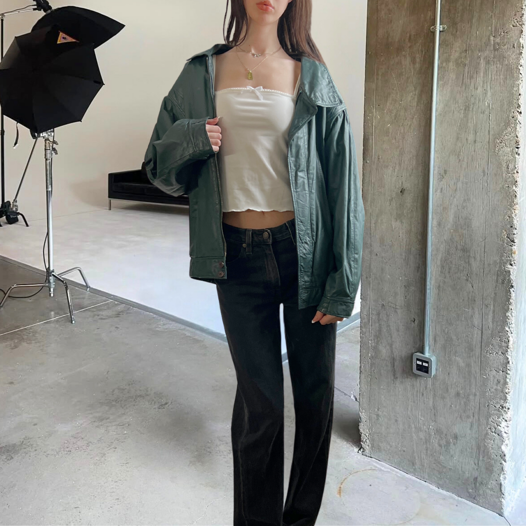 Forest Leather Bomber