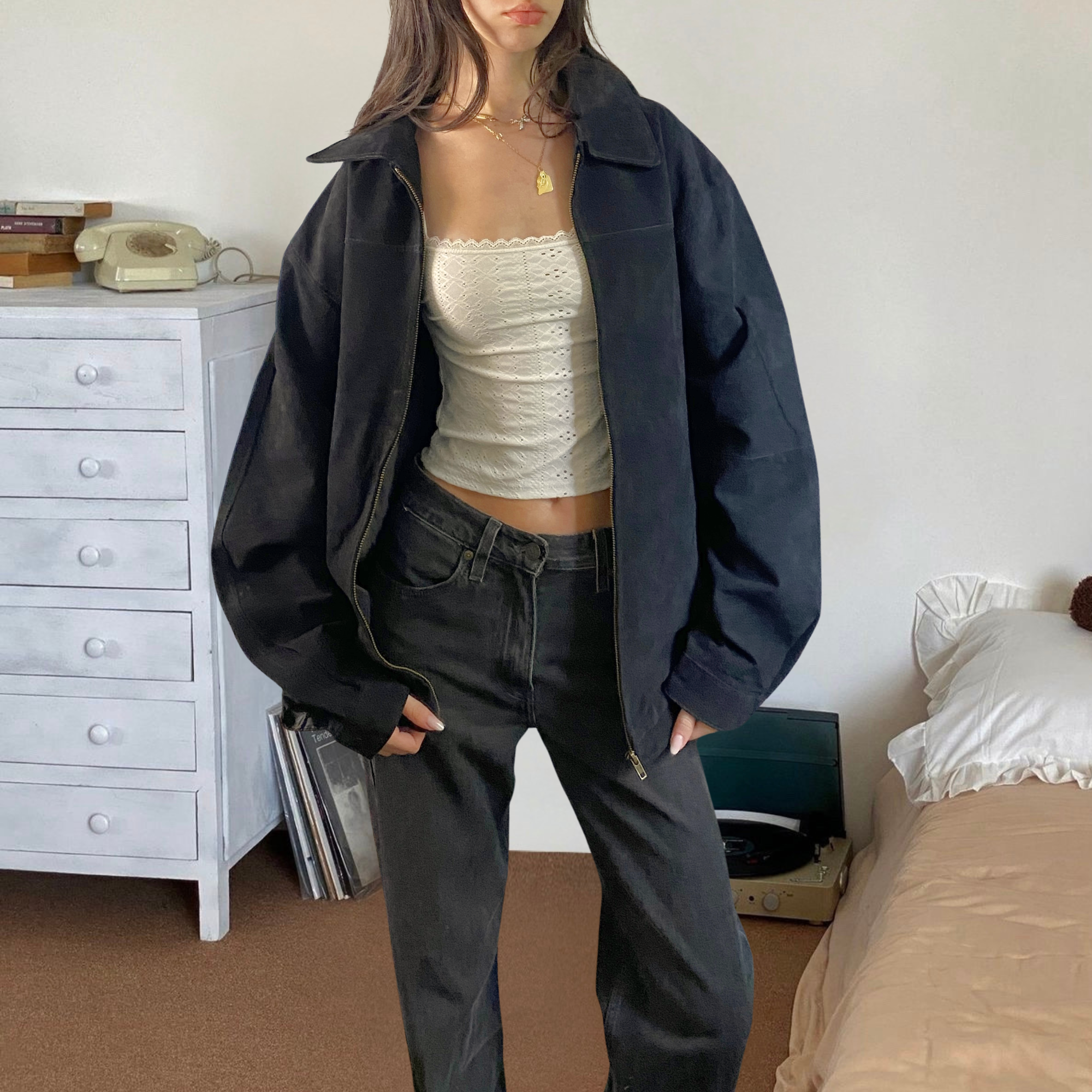 Black Suede Bomber