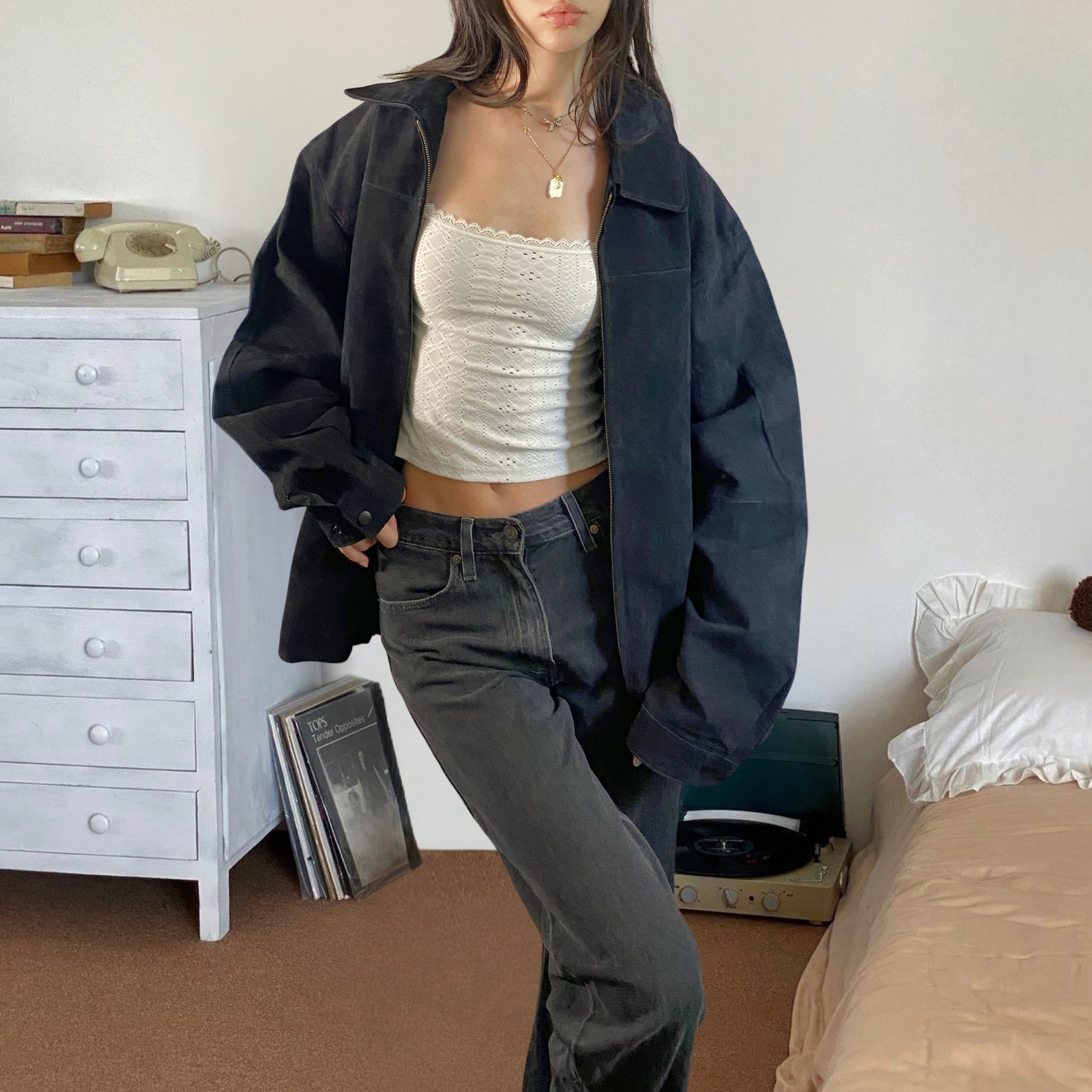 Black Suede Bomber