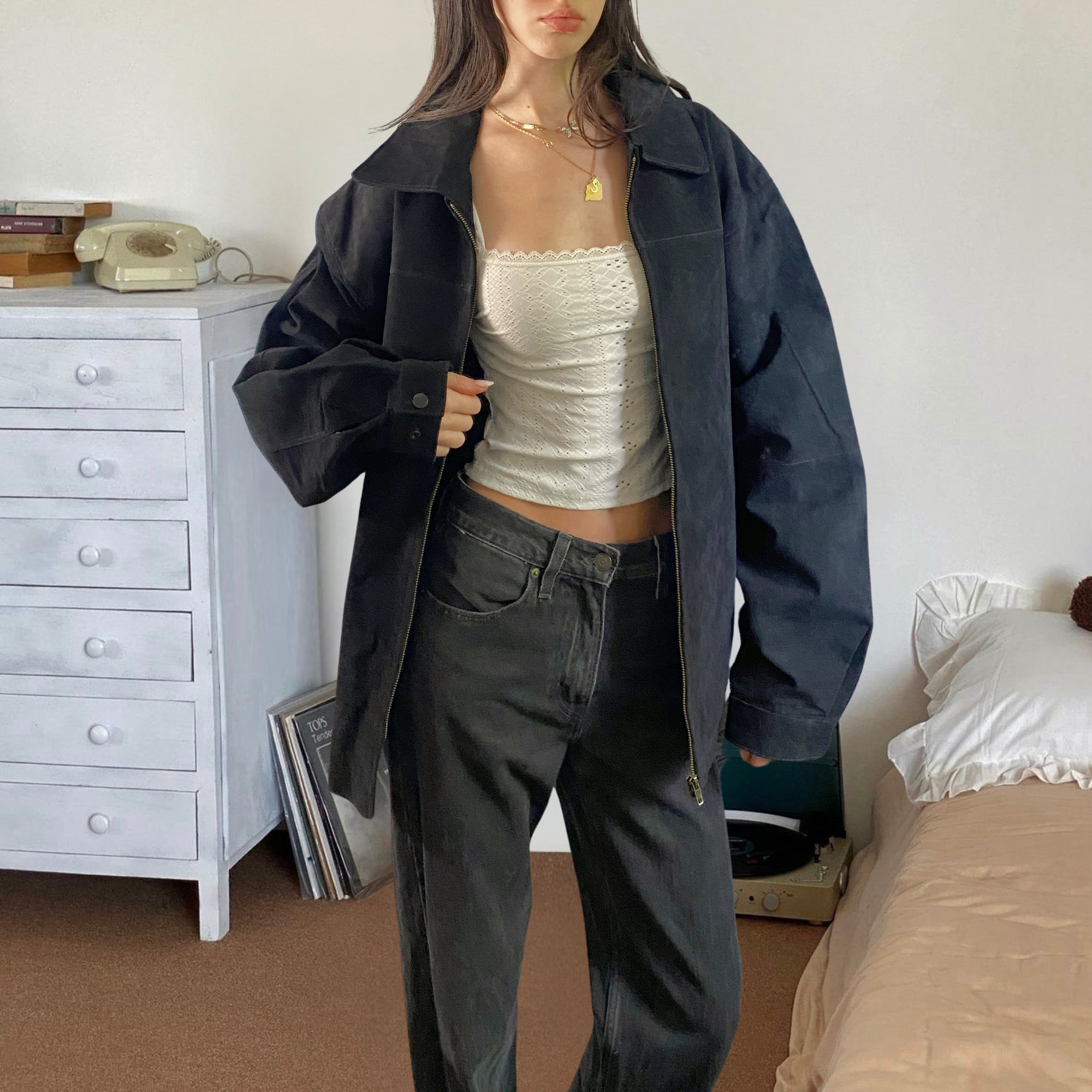 Black Suede Bomber