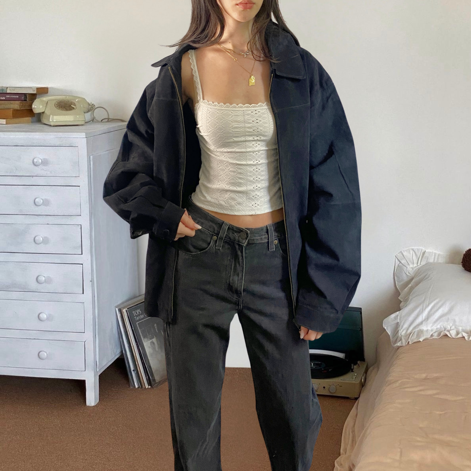 Black Suede Bomber