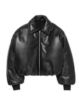 Brown Puff Leather Bomber