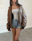 Harlow Leather Bomber