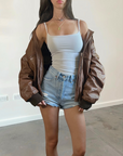 Harlow Leather Bomber
