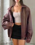 Maroon Leather Bomber