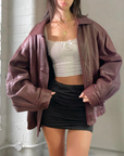 Maroon Leather Bomber