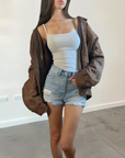 Daisy Leather Bomber