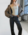Cropped Leather Bomber