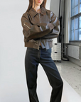 Cropped Leather Bomber