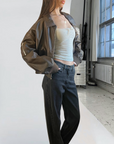 Cropped Leather Bomber