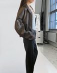 Cropped Leather Bomber