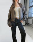 Cropped Leather Bomber