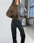Cropped Leather Bomber