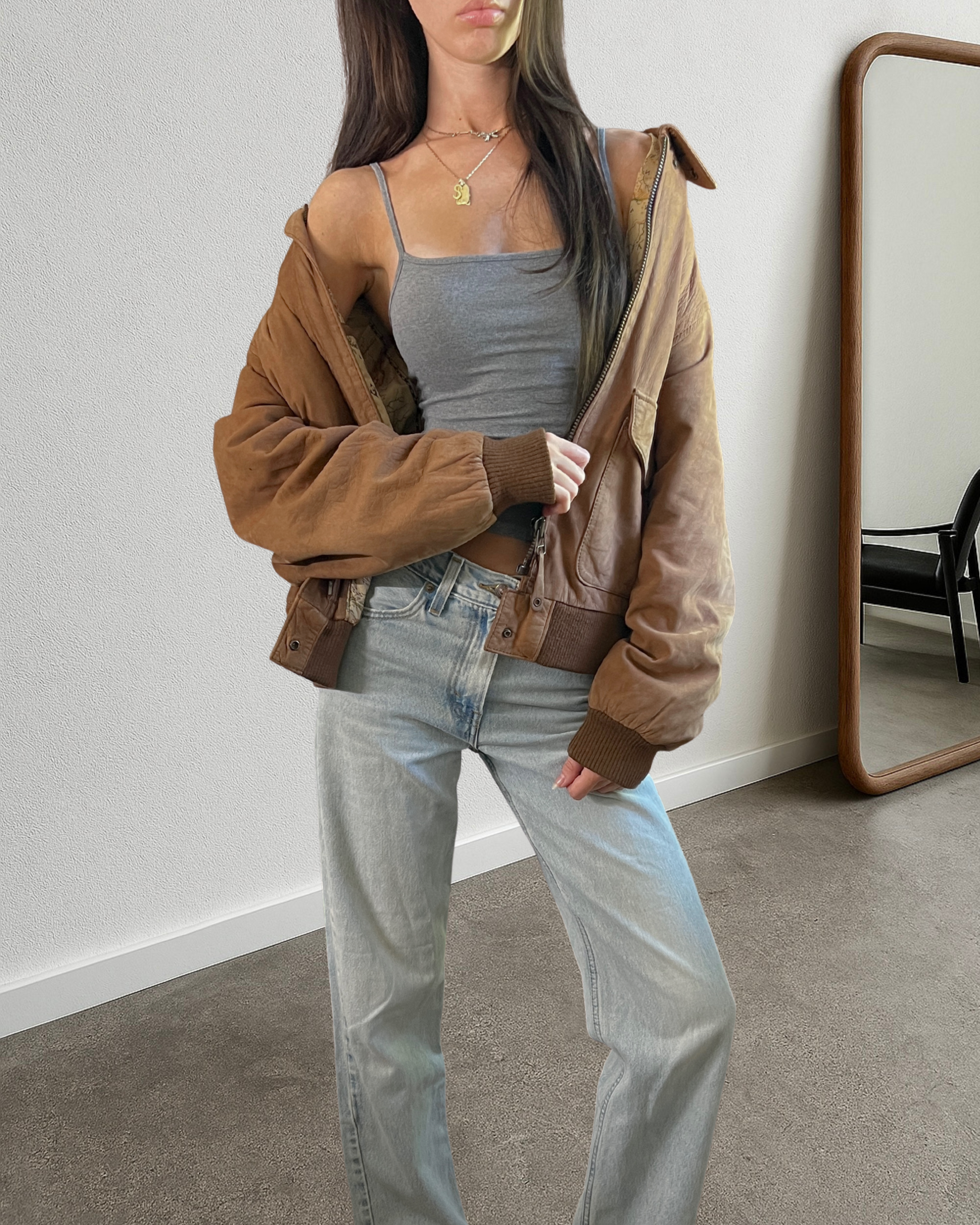 Peanut Leather Bomber