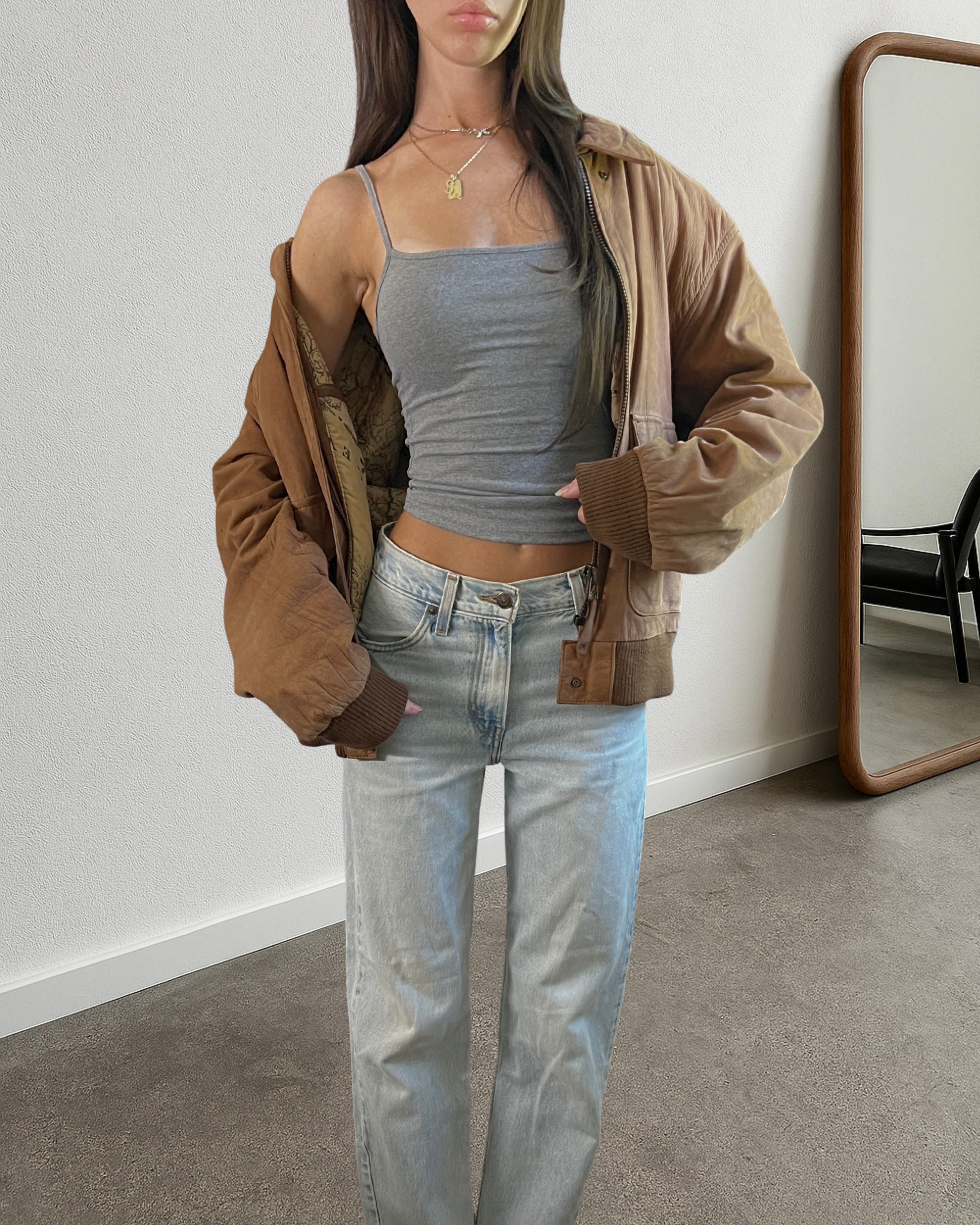 Peanut Leather Bomber