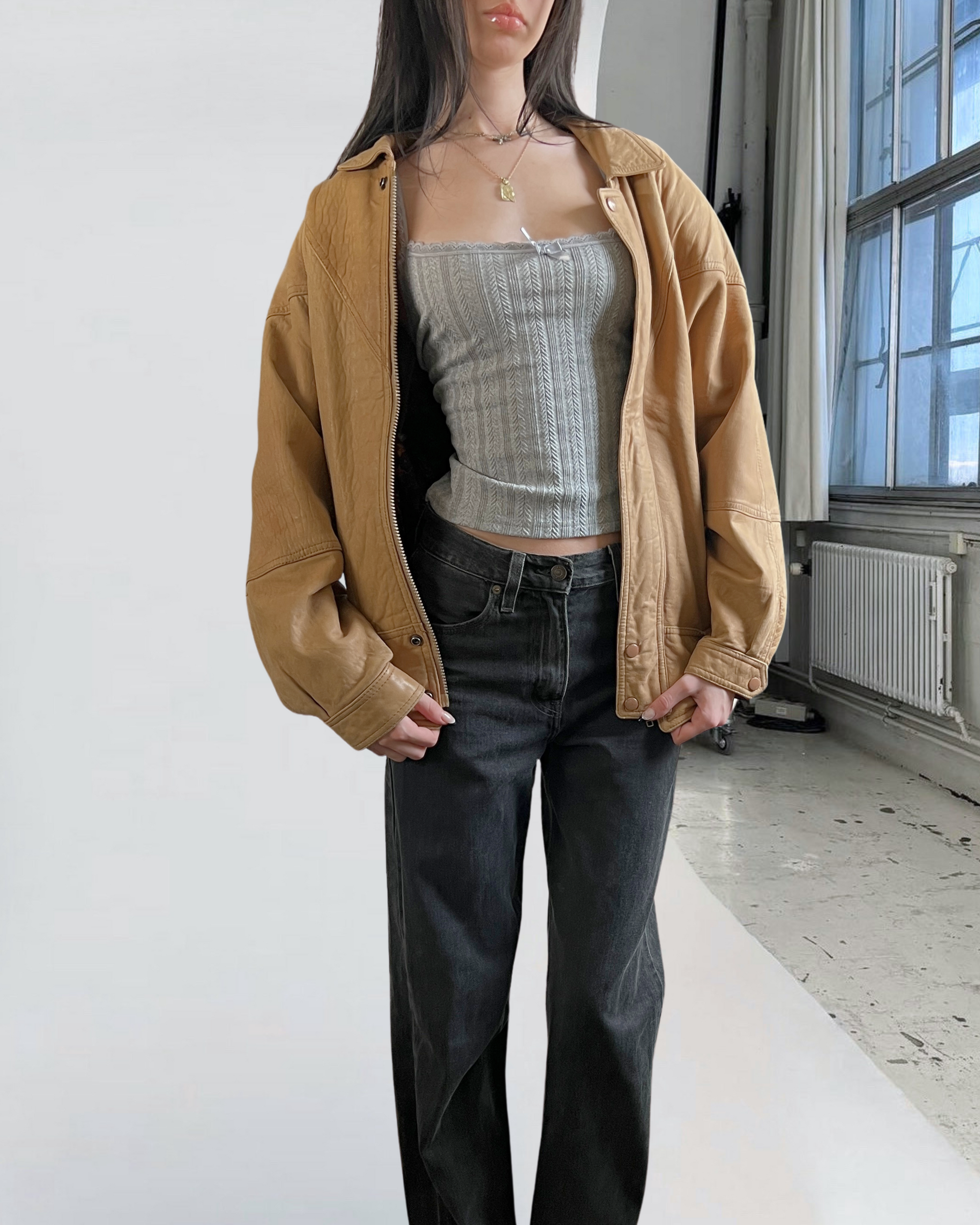 Yellow Leather Bomber