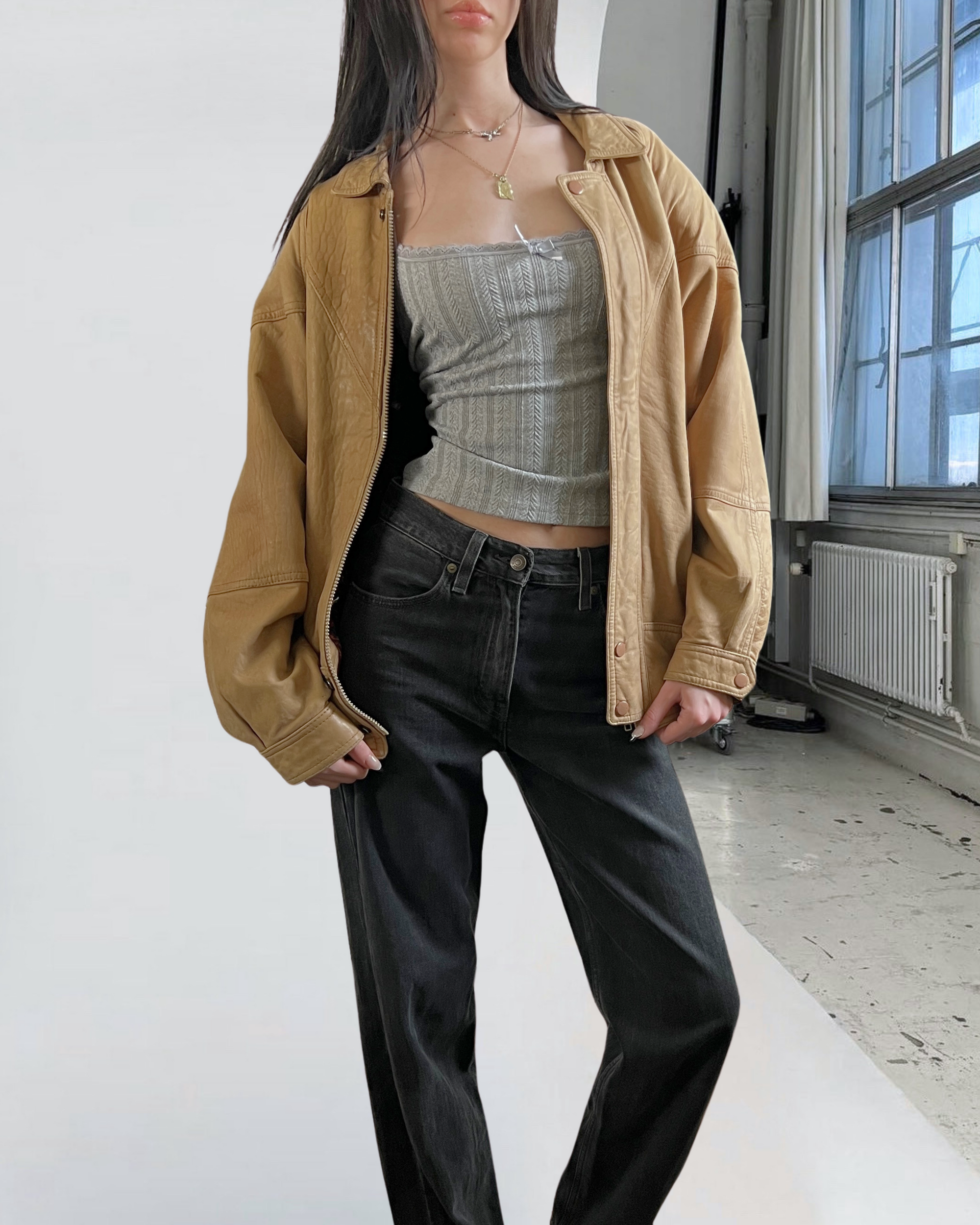 Yellow Leather Bomber