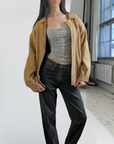 Yellow Leather Bomber