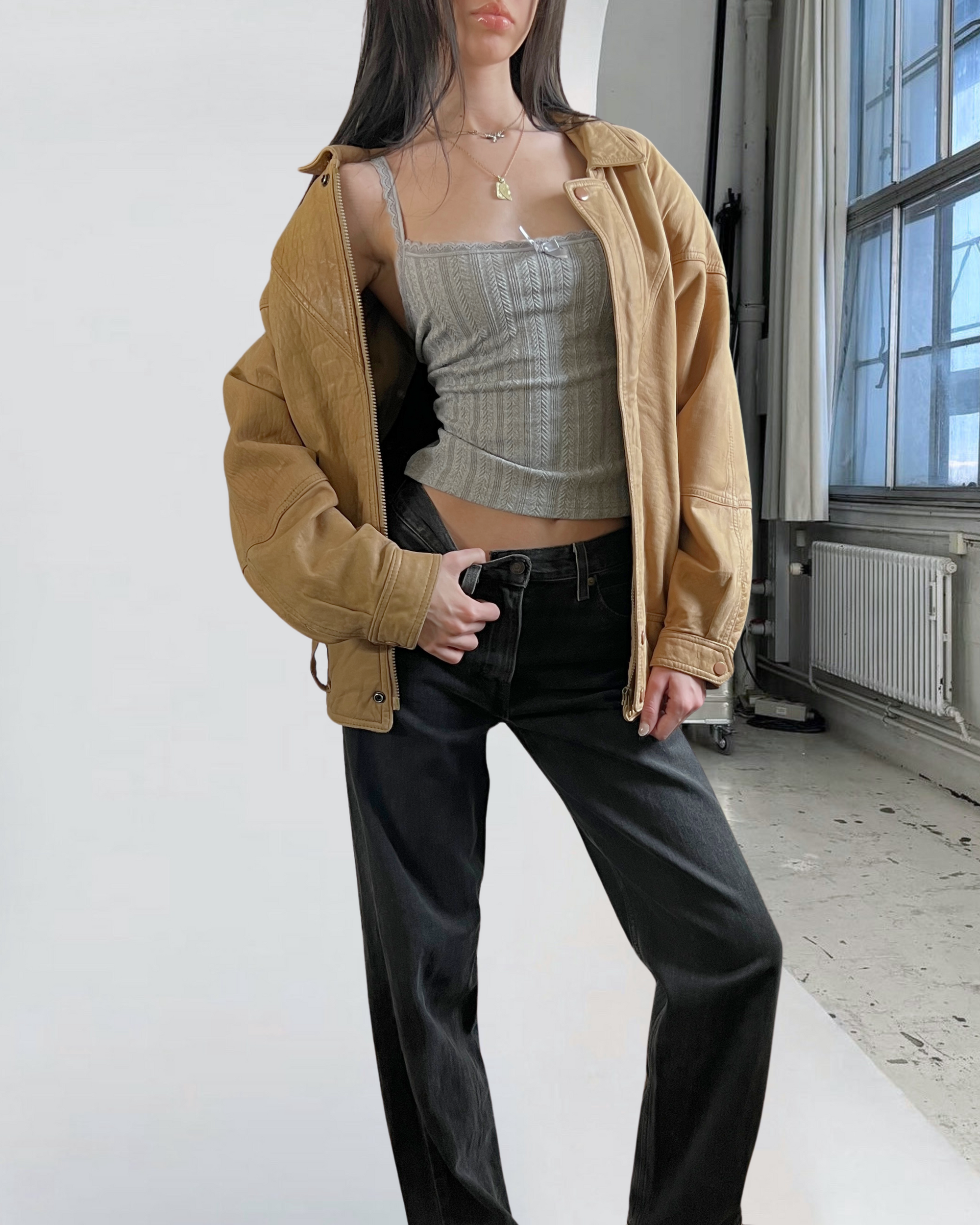 Yellow Leather Bomber