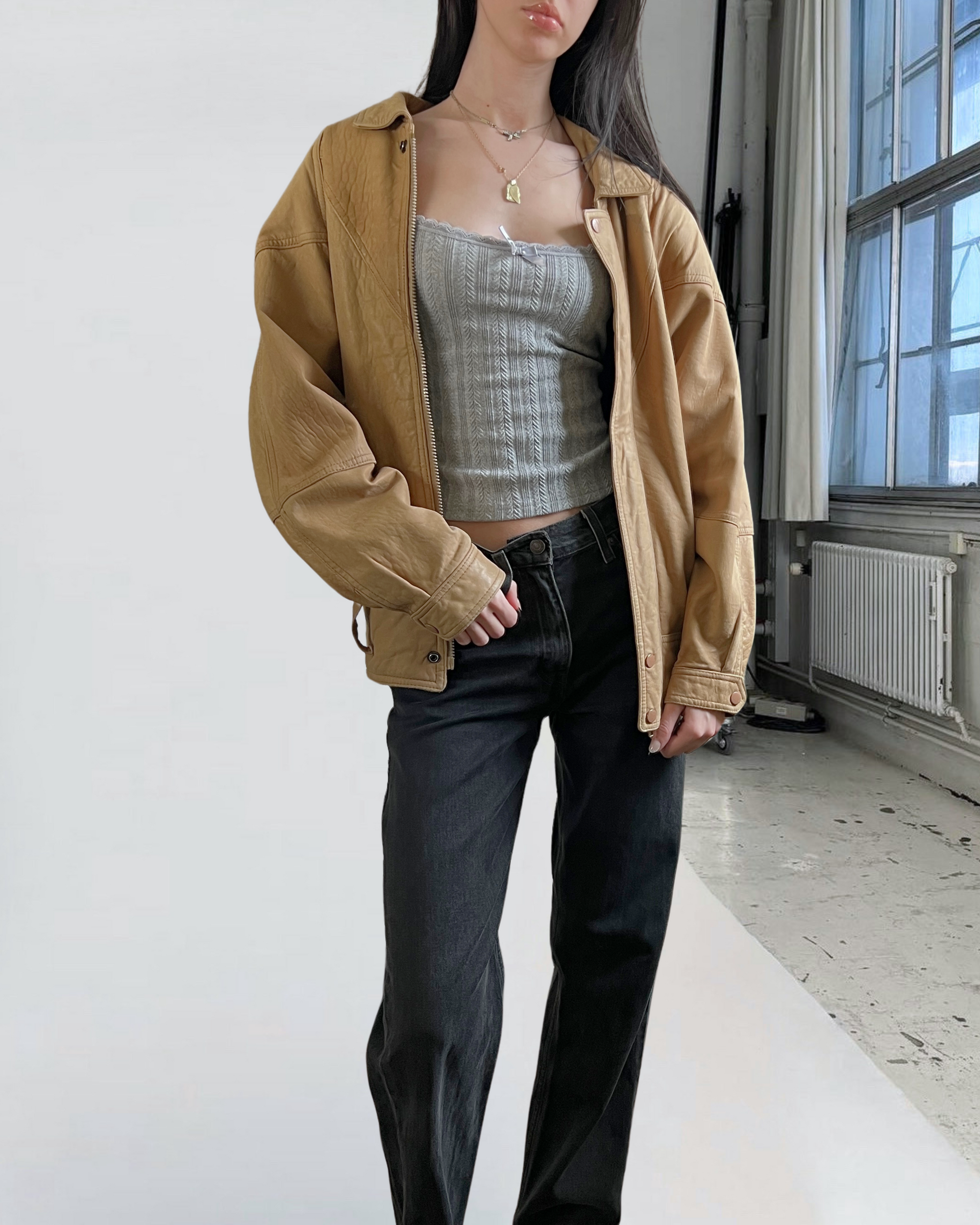 Yellow Leather Bomber