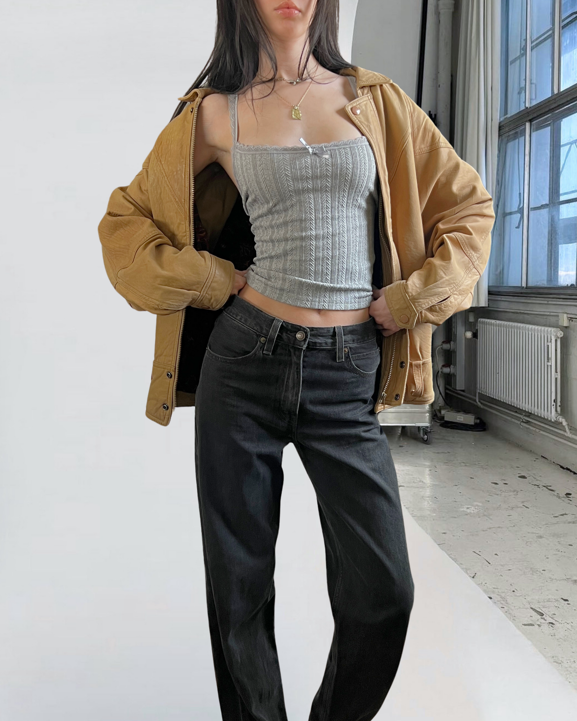 Yellow Leather Bomber
