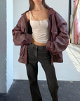 Danier Burgundy Leather Bomber
