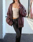 Danier Burgundy Leather Bomber