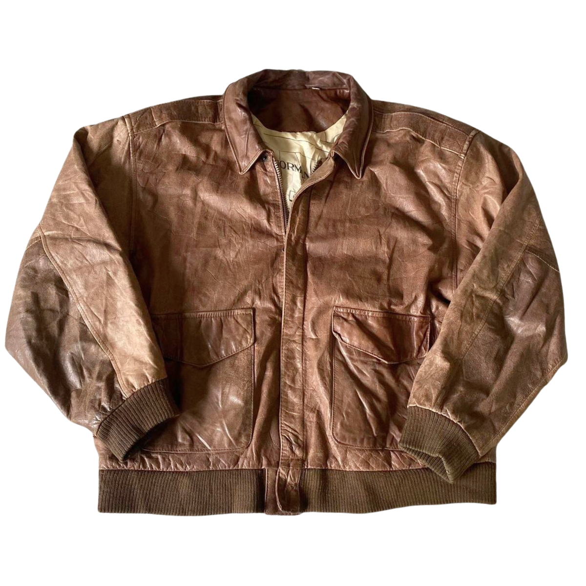 Tan Leather Bomber