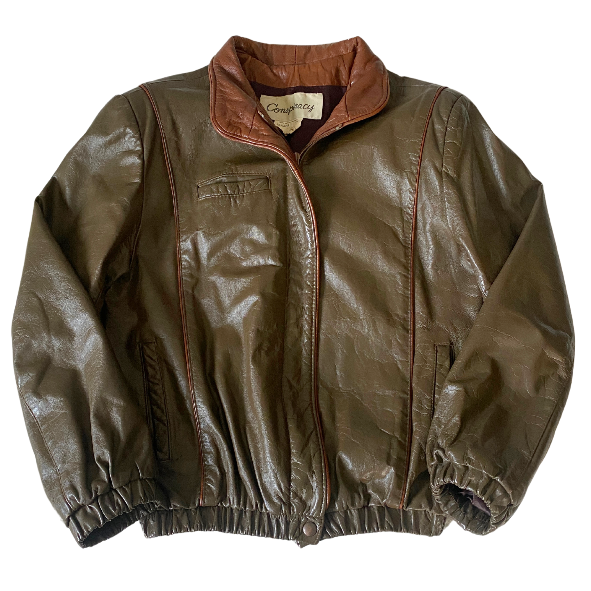 Taupe Leather Bomber