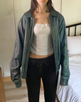 Teal Leather Bomber