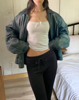 Teal Leather Bomber