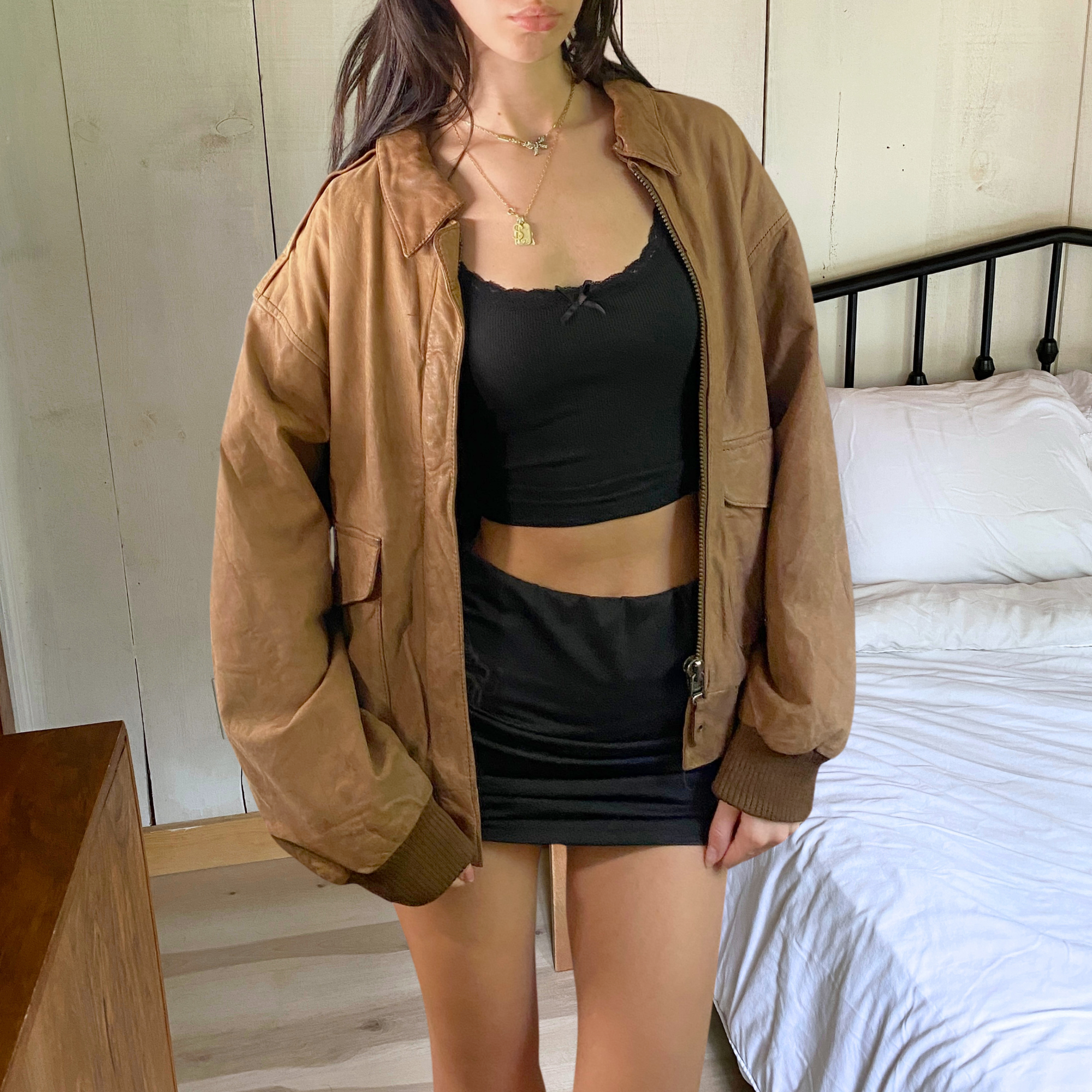 Russet Leather Bomber