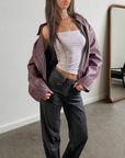 Sangria Leather Bomber
