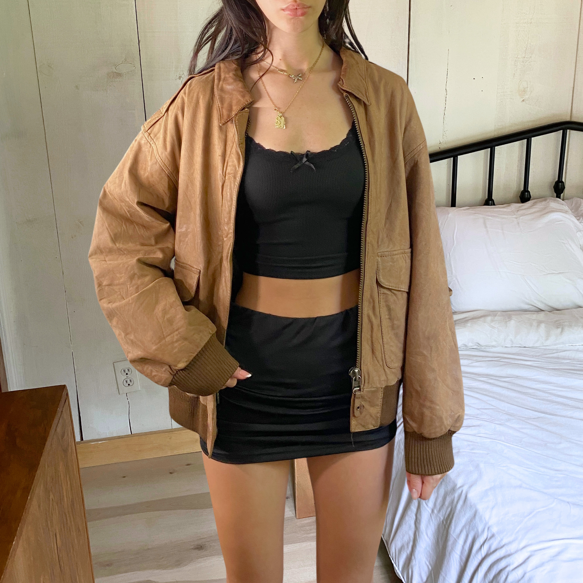 Russet Leather Bomber