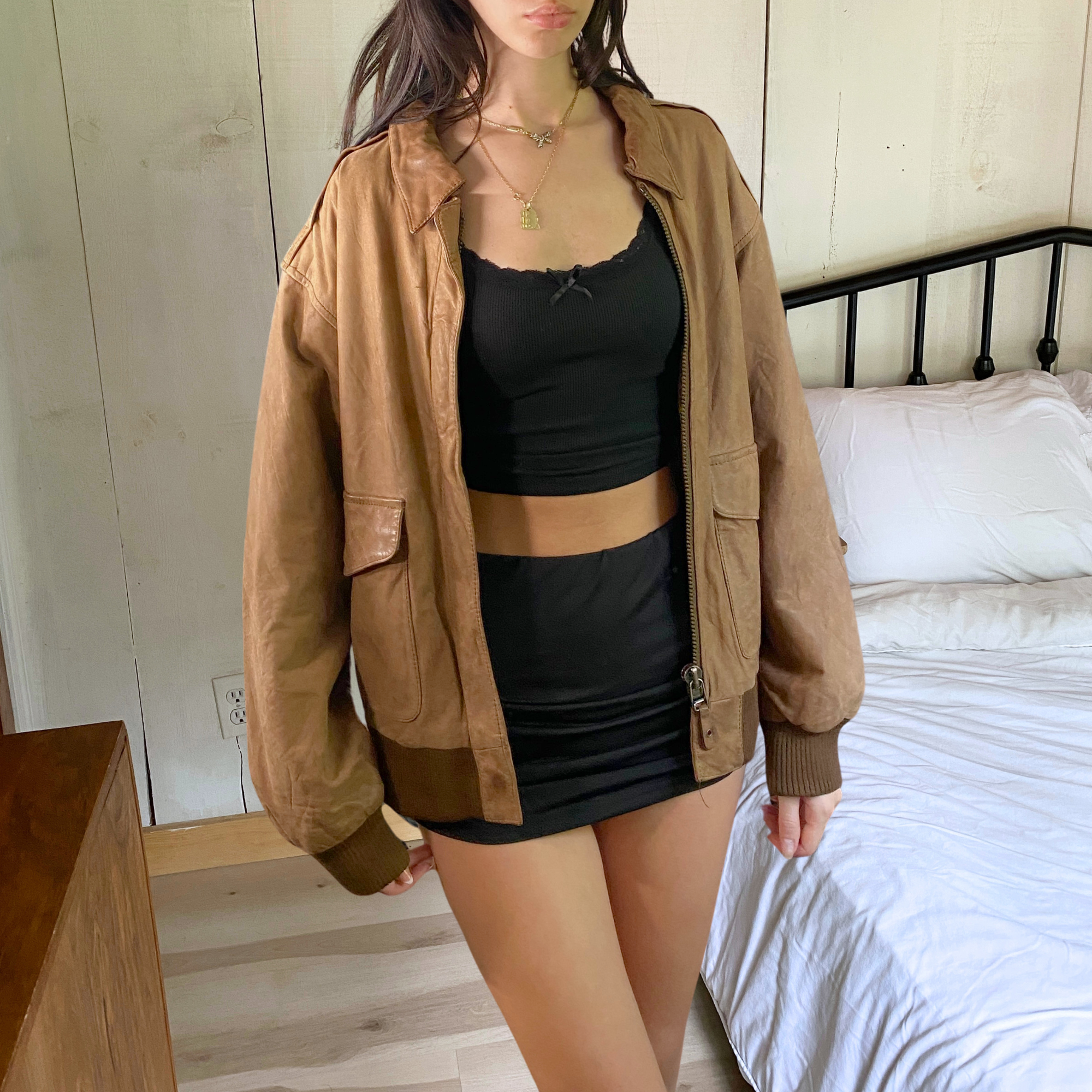 Russet Leather Bomber