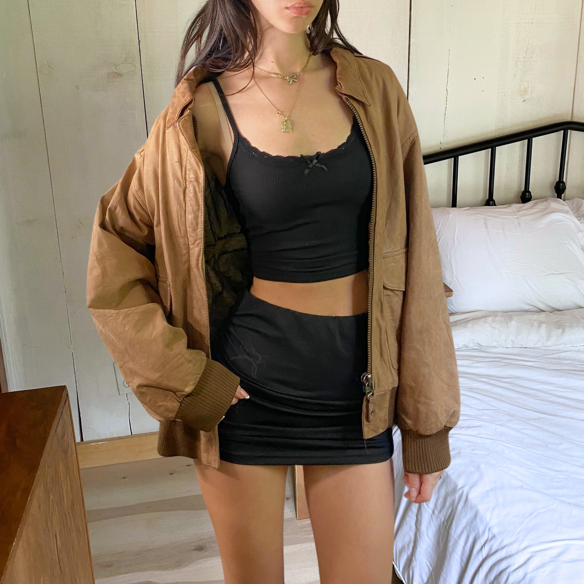 Russet Leather Bomber