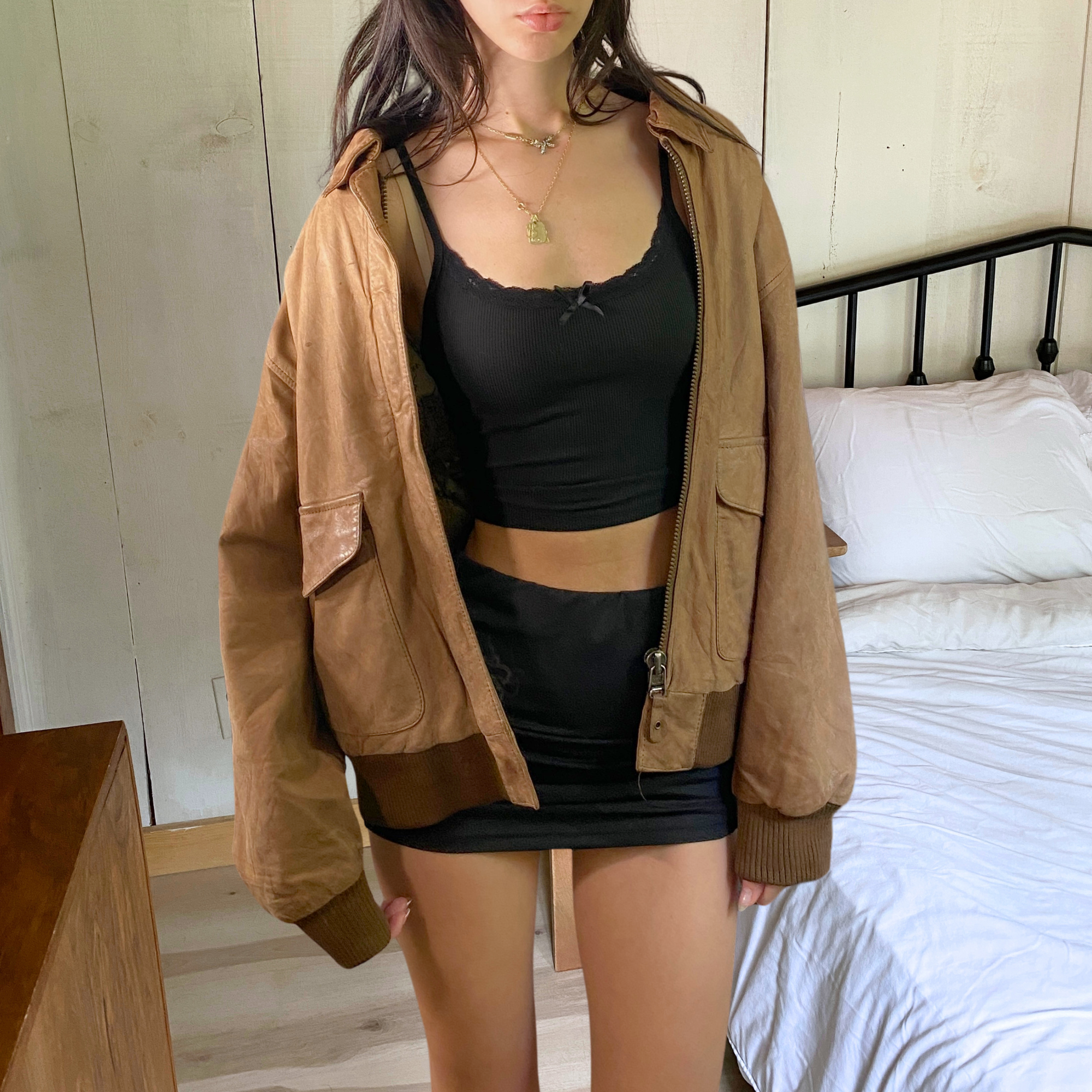 Russet Leather Bomber