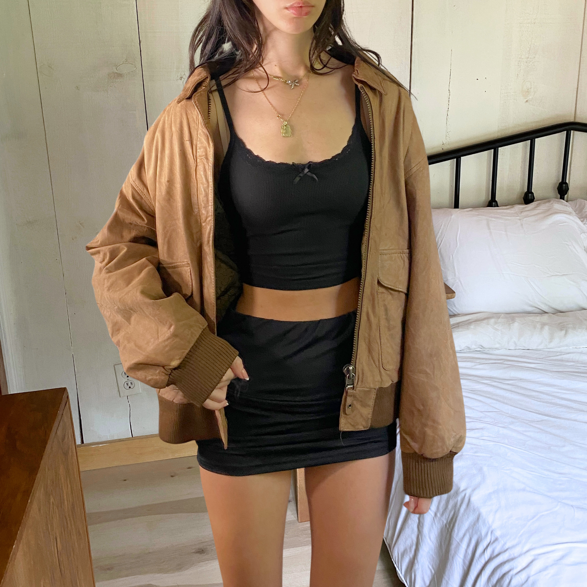 Russet Leather Bomber
