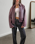 Sangria Leather Bomber