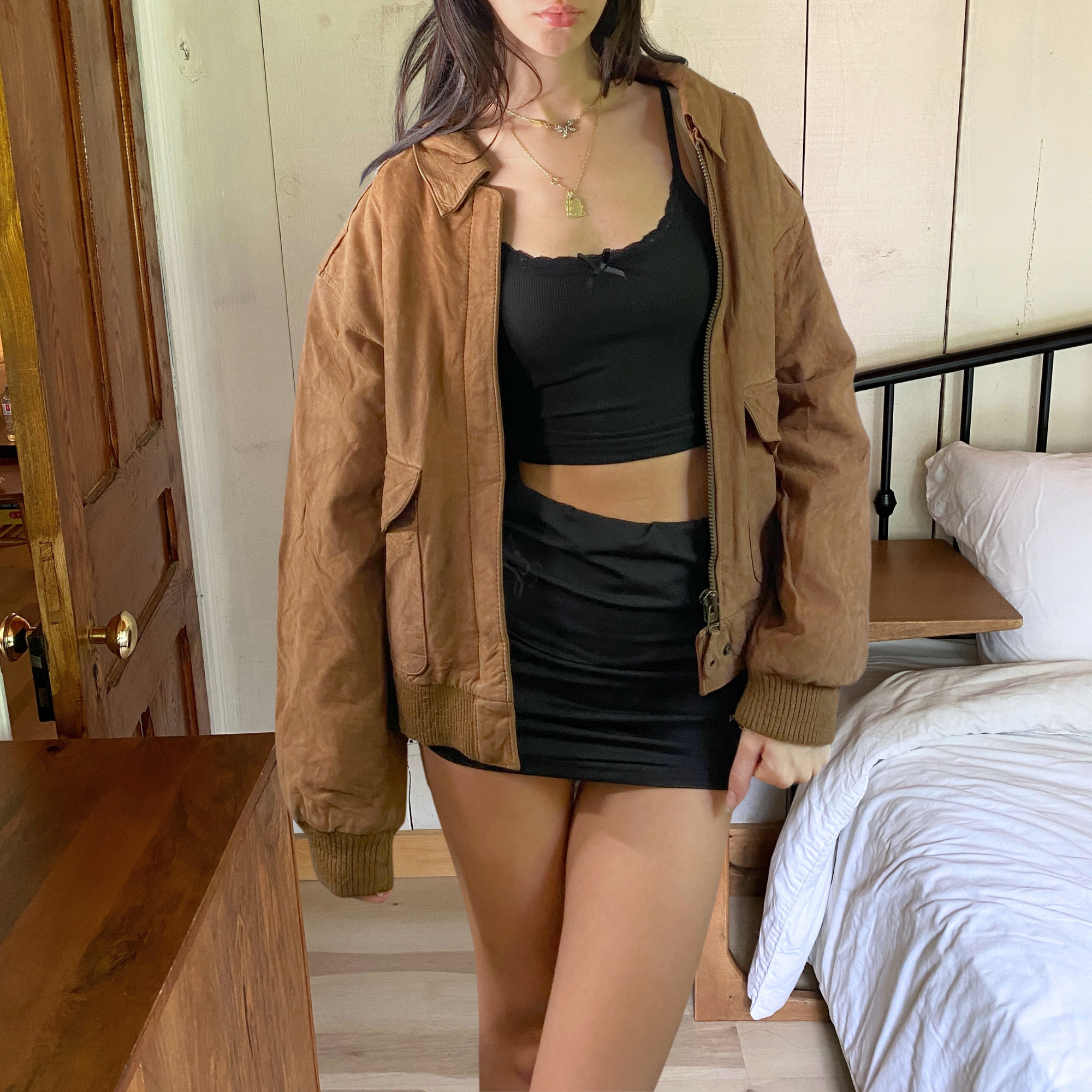 Tan Leather Bomber