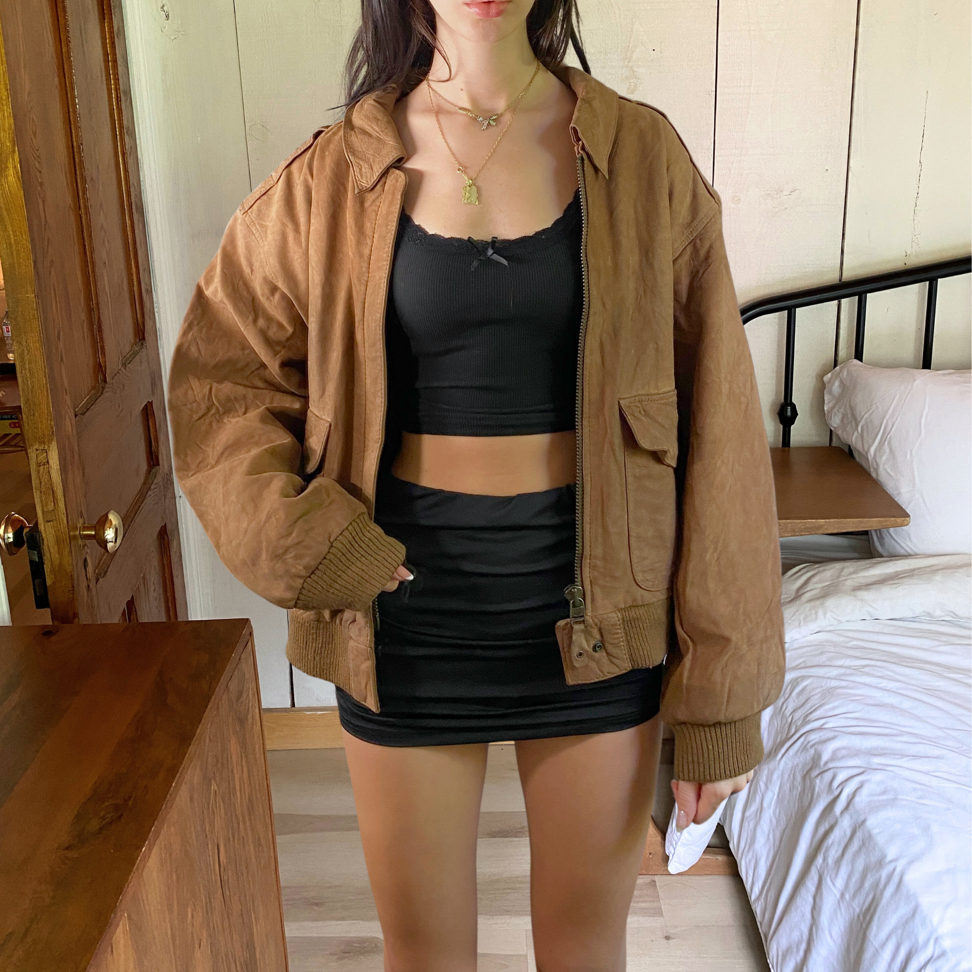 Tan Leather Bomber